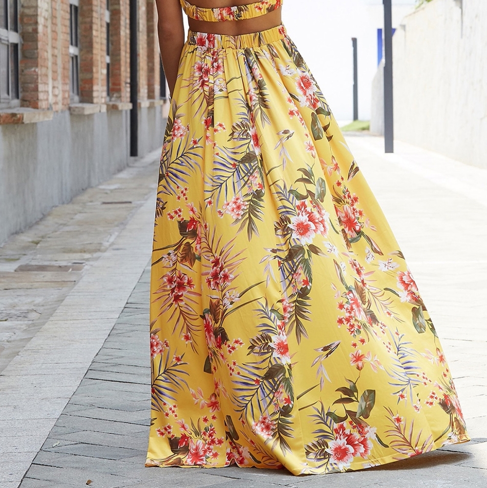Harmony In Nature Yellow Floral Halter Maxi Dress - Picture 10 of 10